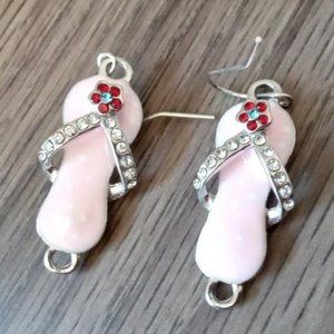 Flip Flop Charm Earrings- Pink accented with Rhinestones- NEW